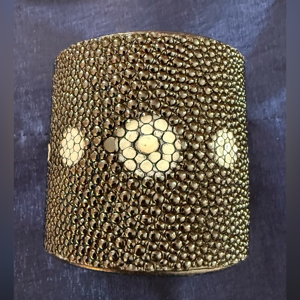 Black on Black Leather Lema J 2.5”Wide Cuff Bracelet with White Accents